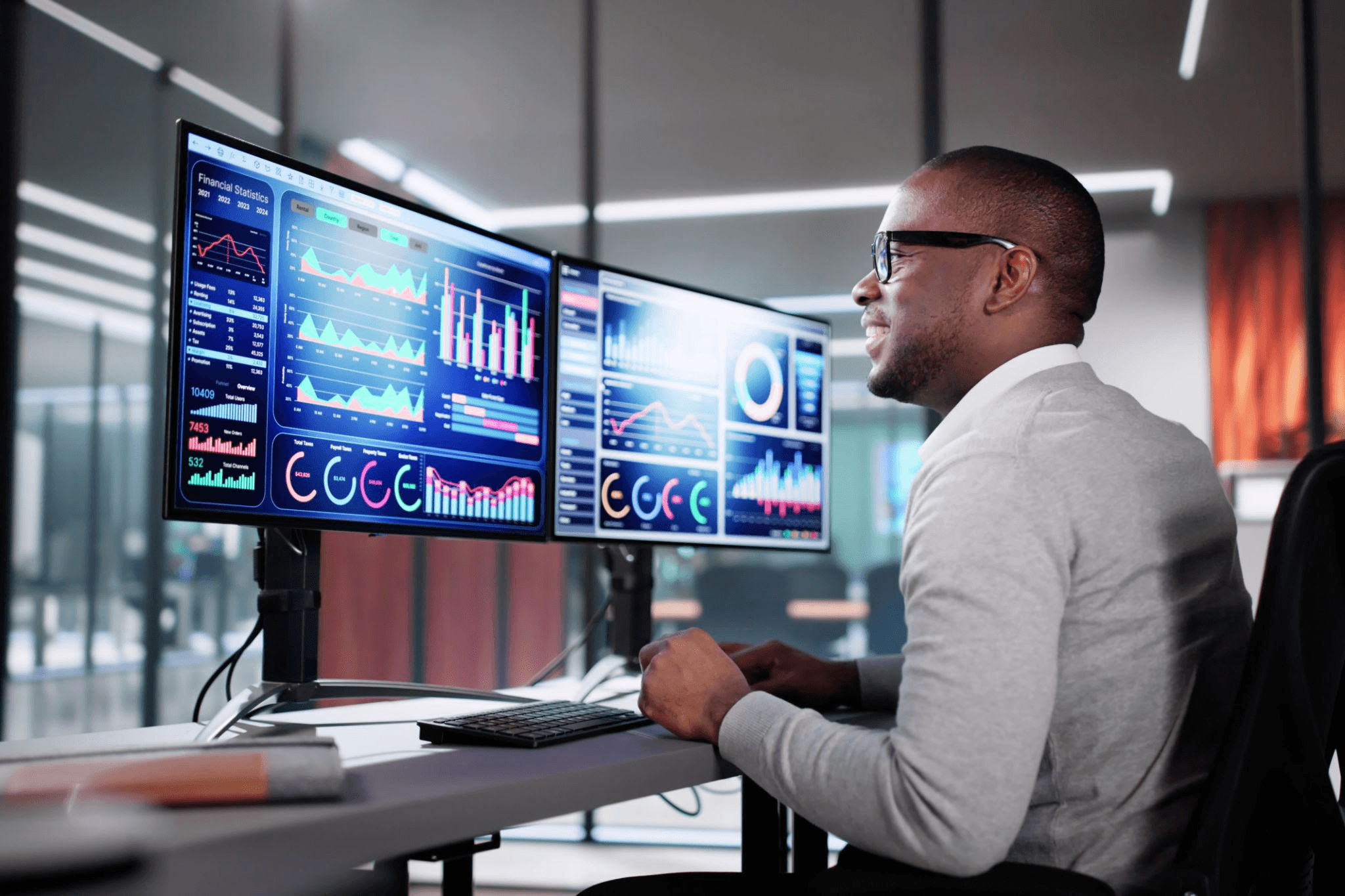 Data professional working with analytics dashboards